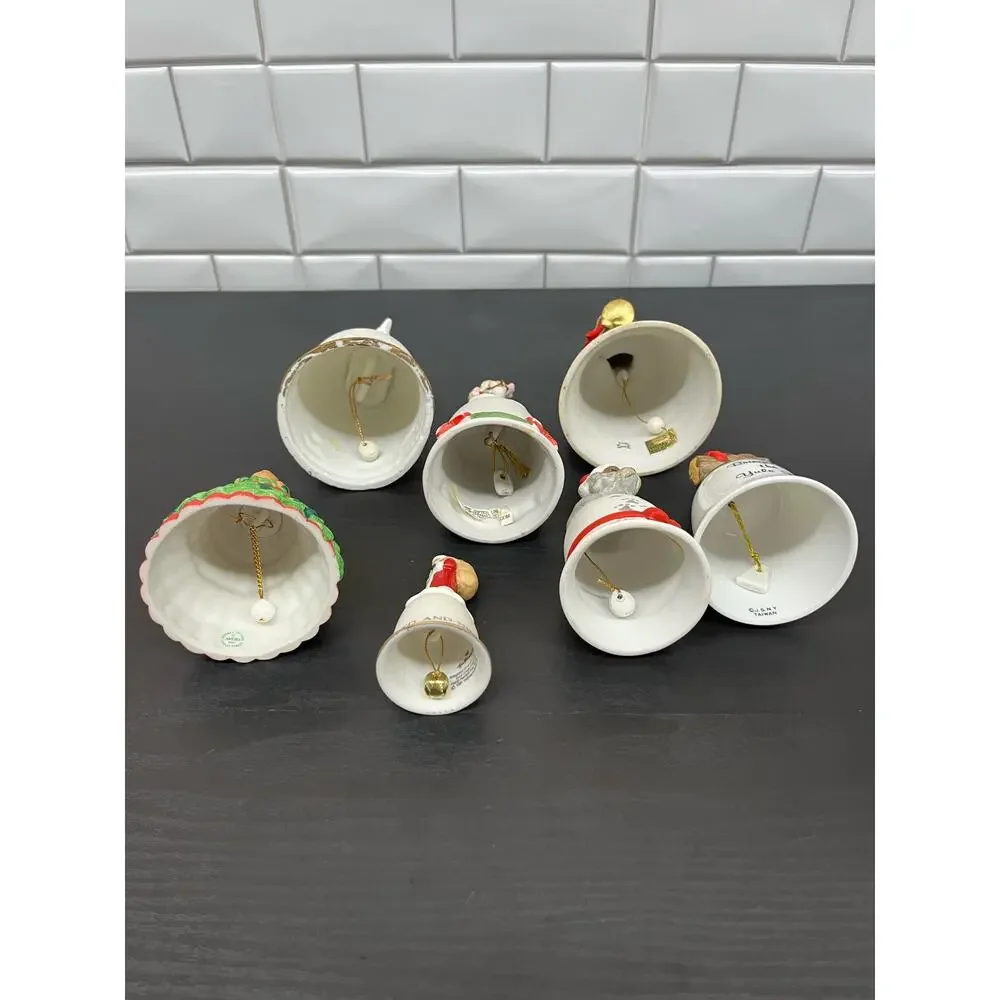 Lot of 7 Vintage Porcelain Holiday Christmas Bells Mixed Variety